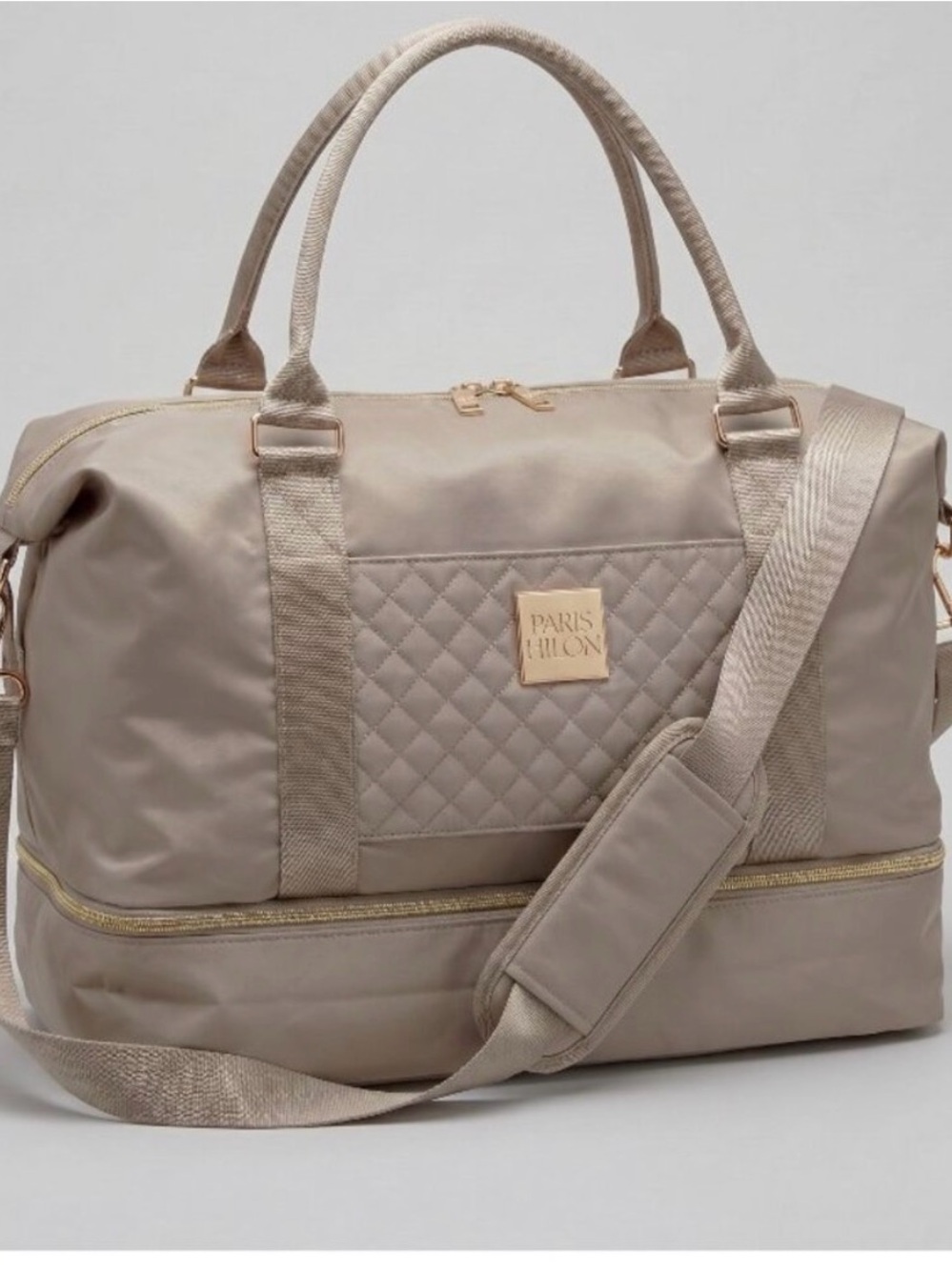 Paris Hilton Beige Quilted Weekend Travel Bag